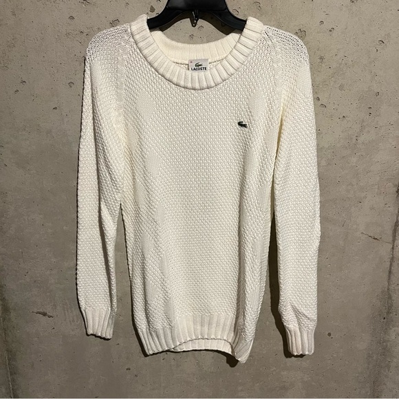 Lacoste Womens Cotton Embroidered Logo Detail Tight-Knit Sweater Cream Size 38 - Picture 8 of 10